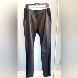 VINTAGE Donna Karan Black Leather Paneled Leggings Size 8 Original Retail $1495